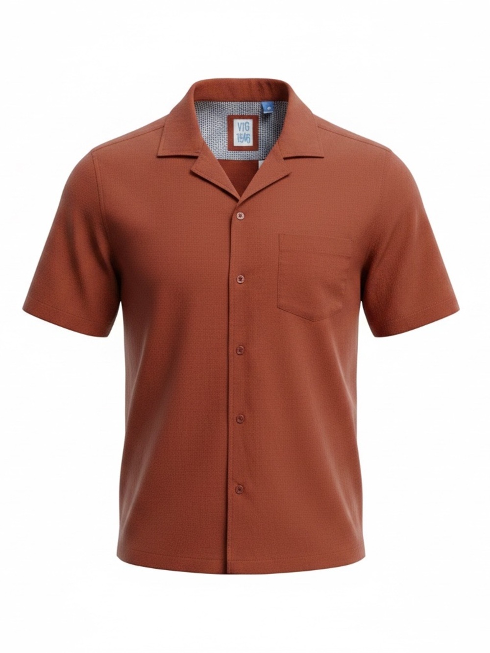 Vintage 1946 Short-Sleeve Camp Collar Shirt in Rust Brown